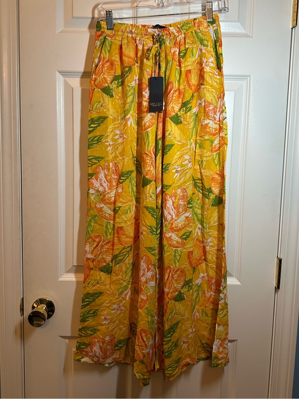 NWTS Rachel Yellow Floral Tropical Print Wide Leg Pants Sz XS